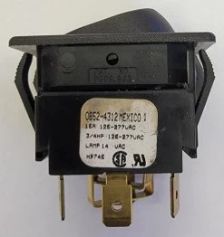 0852-4312 McGill On-Off-On Rocker With 2 14 Volt Red Lamps, Spade Terminals With Jumpers