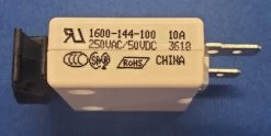 1600-144-100 Push To Reset 10 Amp Circuit Breaker, Snap In Mount, Spade Terminals, White Button