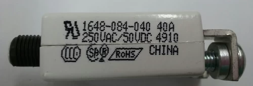 1648-084-040-97 Push To Reset 40 Amp Circuit Breaker, White Button, Bent Screw Terminals