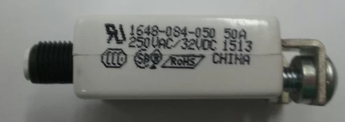 1648-084-050 Plastic Bushing 50 Amp Push To Reset Breaker, Screw Terminals, White Button