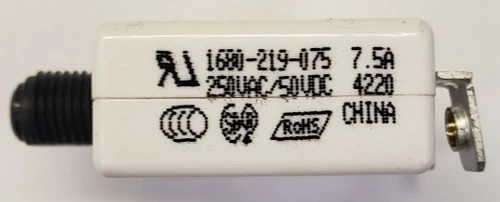 1680-219-075 Push To Reset 7.5 Amp Circuit Breaker, , Black Button, Screw Terminals