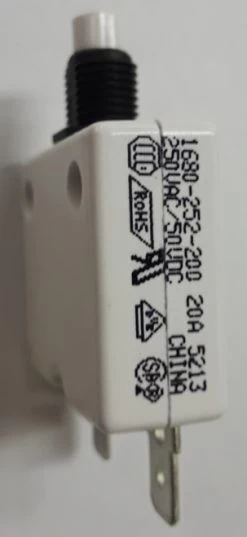 1680-252-200 Mechanical Products Push To Reset 20 Amp Circuit Breaker, 3/8"-27 Bushing Size