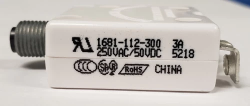 1681-112-300 Push To Reset Circuit Breaker, 3 Amps, Bent Screw Terminals