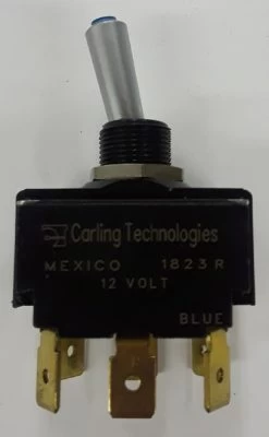 LT-2561-604-012 Carling On-Off-On Blue Lit Tip Double Pole Toggle Switch, Lit In All Positions, Spade Terminals