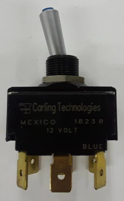 LT-2561-604-012 Carling On-Off-On Blue Lit Tip Double Pole Toggle Switch, Lit In All Positions, Spade Terminals