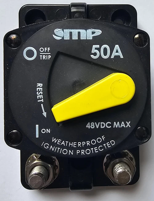 875-S1-050-2 Heavy Duty Marine Grade Surface Mount 50 Amp Circuit Breaker, Switchable Bar Arm