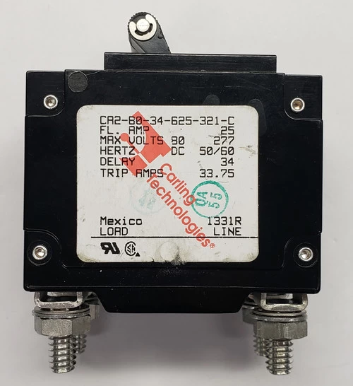 CA2-B0-34-625-321-C 25 Amp Carling Circuit Breaker, Black Handle