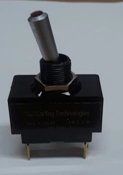 LT-1561-601-012 Carling On-Off-On Red Lit Tip Toggle Switch, Lit In All Positions, Spade Terminals