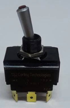 LT-2561-601-012 Carling On-Off-On Red Lit Tip Double Pole Toggle Switch, Lit In All Positions, Spade Terminals