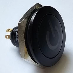 Otto Sealed Illuminated Low Profile Dome Push Button, Normally Open, 12 Volt Green LED, Power Icon