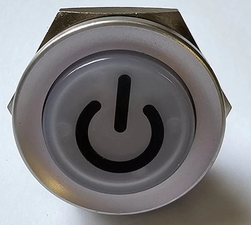 Otto Sealed Illuminated Power Dome Push Button, SPDT, 12 Volt White LED, Power Icon, Silver Case - Image 3