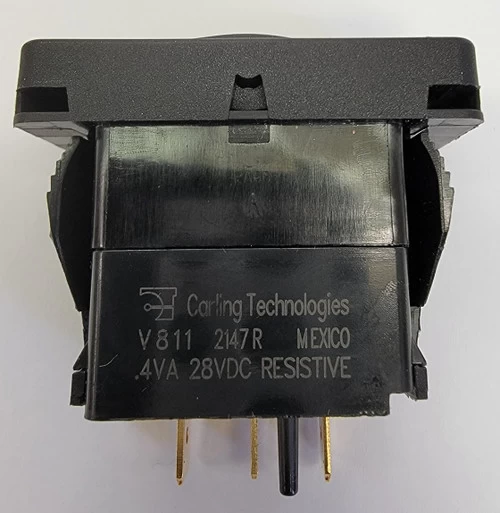 V811S001-6ZZ00-000 Carling V Series SPDT Momentary Rocker Switch, No Lamps, Raised Bezel, Black Actuator - Image 2