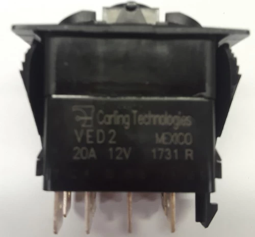 VED2160B Carling V Series On-On-On Rocker Switch, Single Pole, Triple Throw, Spade Terminals, One Lamp - Image 2