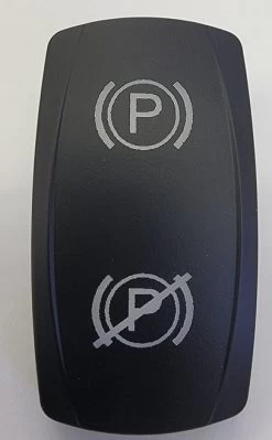 Park Brake On/Off Icon Black Carling Laser Etched Actuator, VVPZCXX