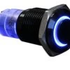 CH1LEBB12S 16 Mm Anti Vandal Sealed Latching Push Button Switch, 12 Volt Blue Ring, Black Finish