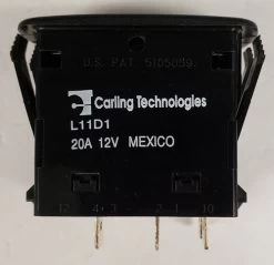 L11D1A601 Single Pole On-Off Carling L Series Rocker Switch, One Independent Lamp, Spade Terminals, Raised Bezel