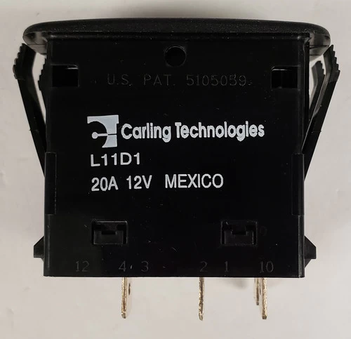 L11D1A601 Single Pole On-Off Carling L Series Rocker Switch, One Independent Lamp, Spade Terminals, Raised Bezel