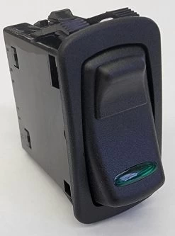 L24D1BW6J-PJR00-0 DPDT On-On Locking Rocker, Black Lock, Green Bar Lens