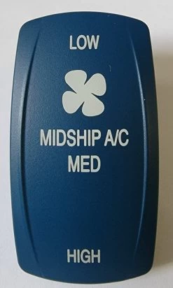 Carling V Series Blue Rocker Switch Midship AC Actuator, Low, Med, High