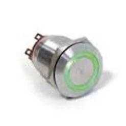 PV8F2Y1SS-335 Anti Vandal Push Button Switch, 25 Mm, Illuminated Green Ring, 2 Circuit