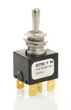 T7-211G1 Otto On-Off-Momentary On Toggle Switch, Spade Terminals