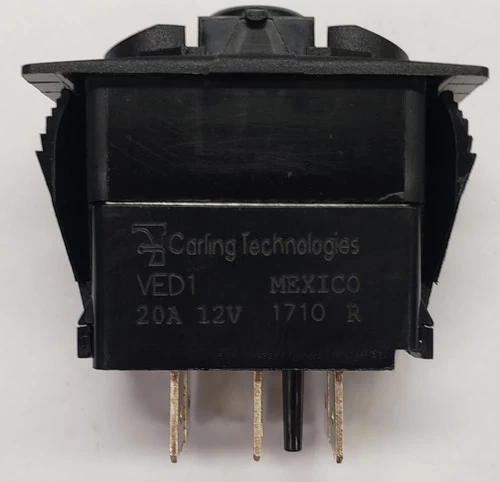 VED1S00B Carling V Series Off-On-On Rocker Switch, Single Pole, Triple Throw, Spade Terminals No Lamps